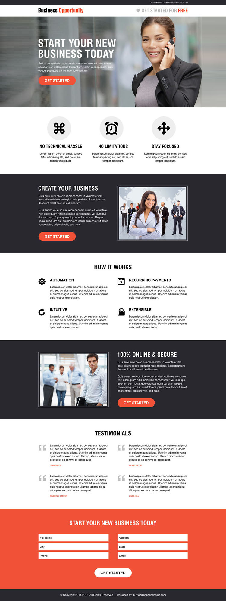 start your new business today call to action converting landing page design
