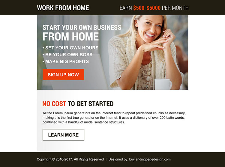 start your own business from home ppv landing page design