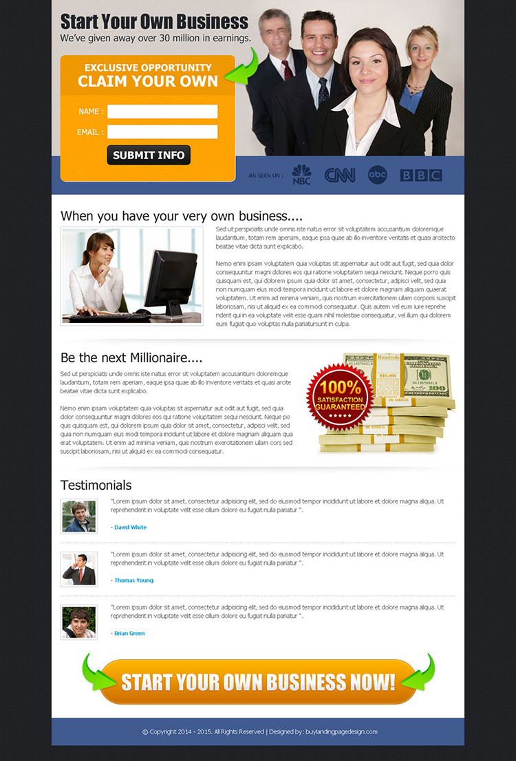 start your own business exclusive opportunity effective landing page design