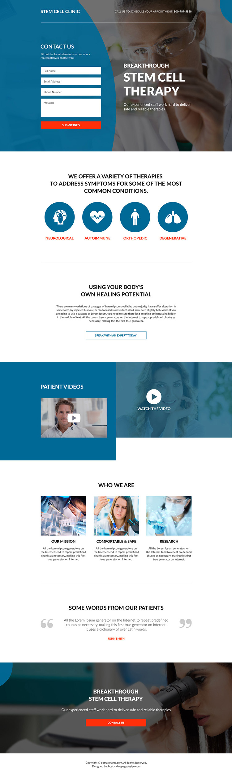 stem cell therapy clinic responsive landing page