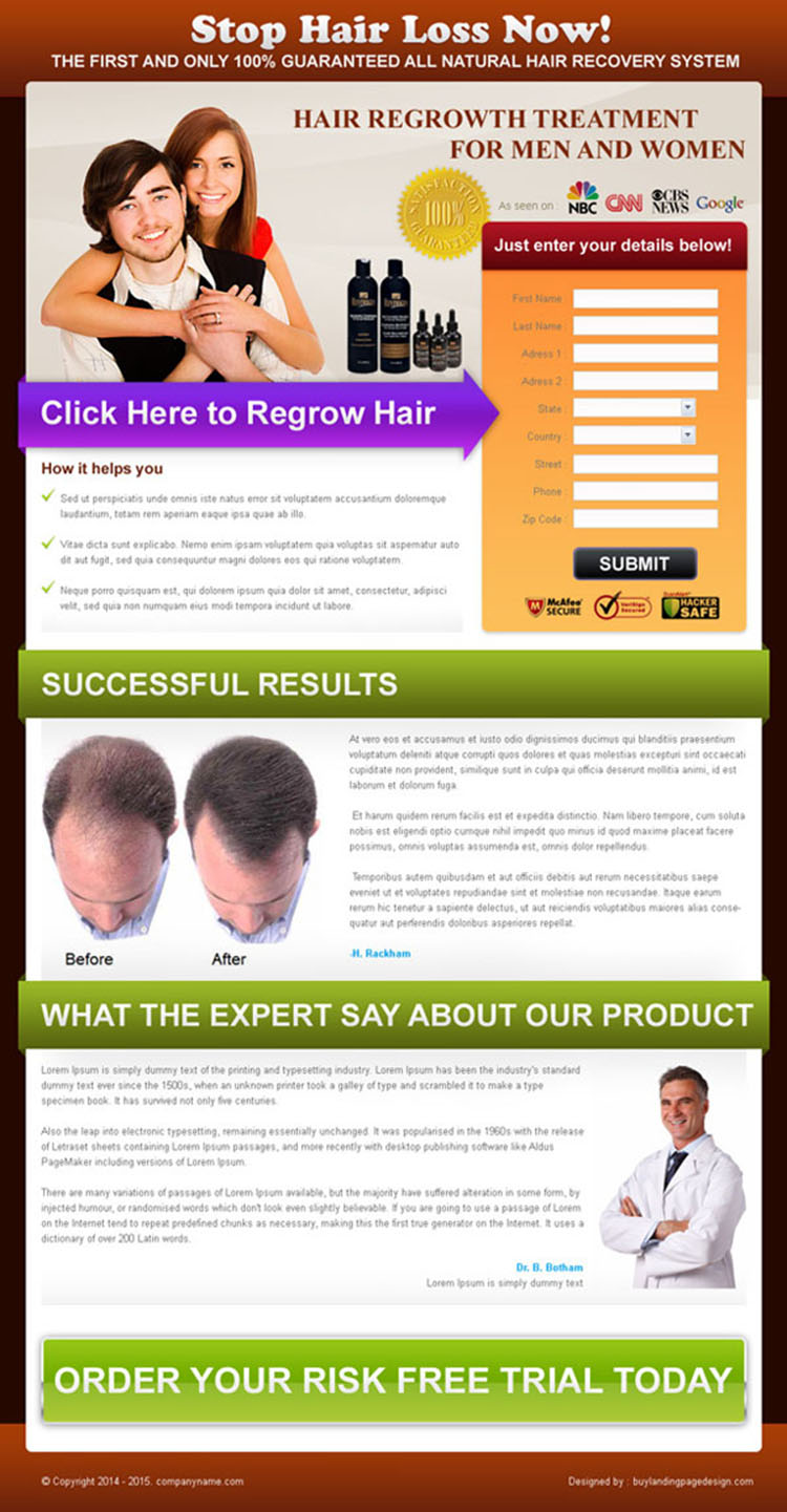 hair loss product lead capture landing page design template