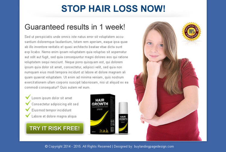 stop hair loss now clean call to action ppv landing page design