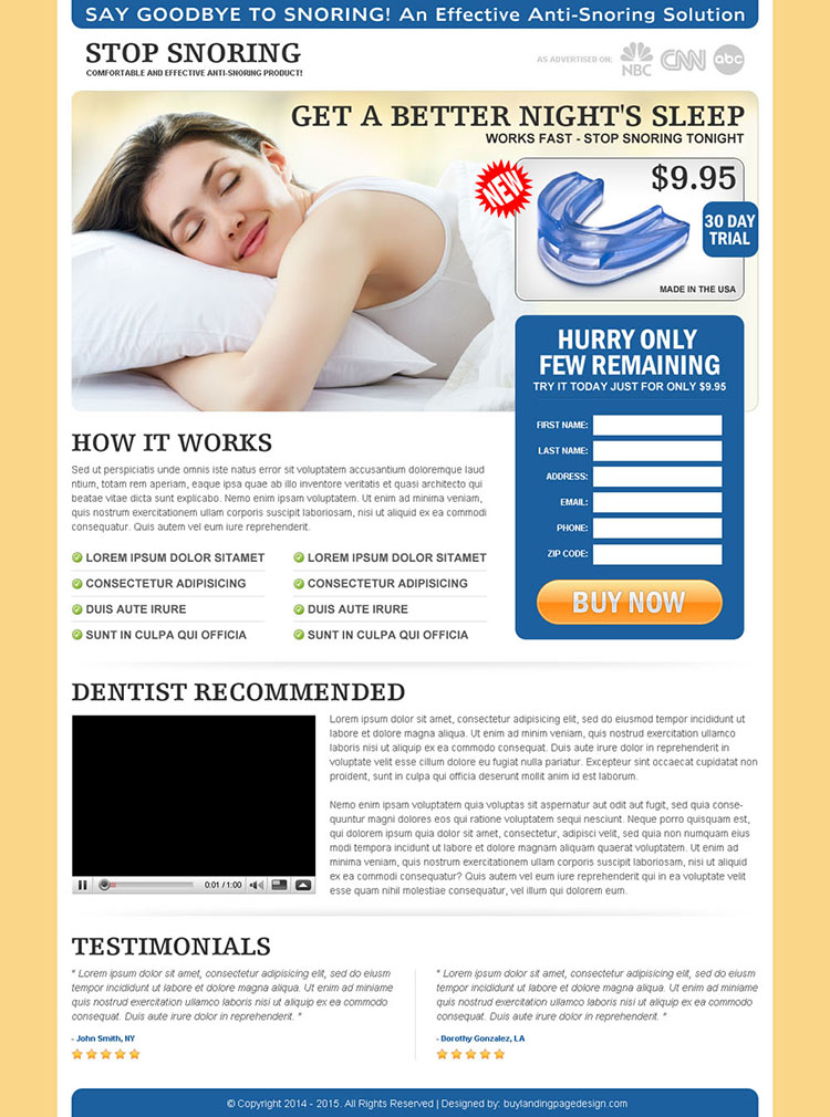 effective anti snoring product most converting landing page design