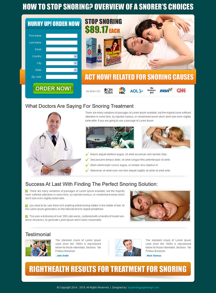 stop snoring product order now effective landing page design