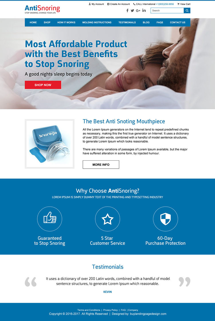 anti snoring product responsive website design