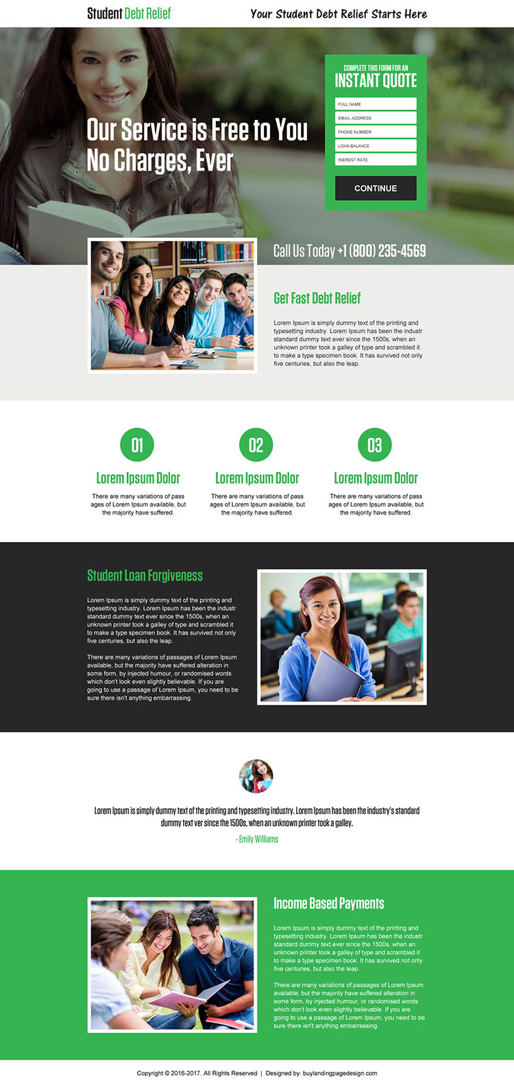 student debt relief instant quote responsive landing page design