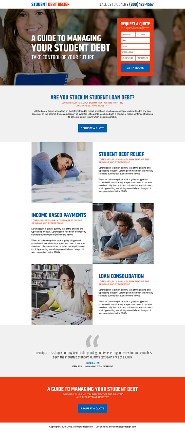 student debt relief guide converting landing page design