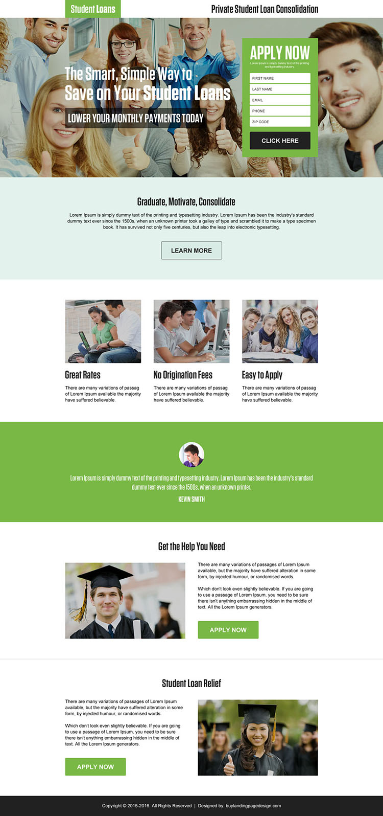 student loan consolidation lead generating responsive landing page