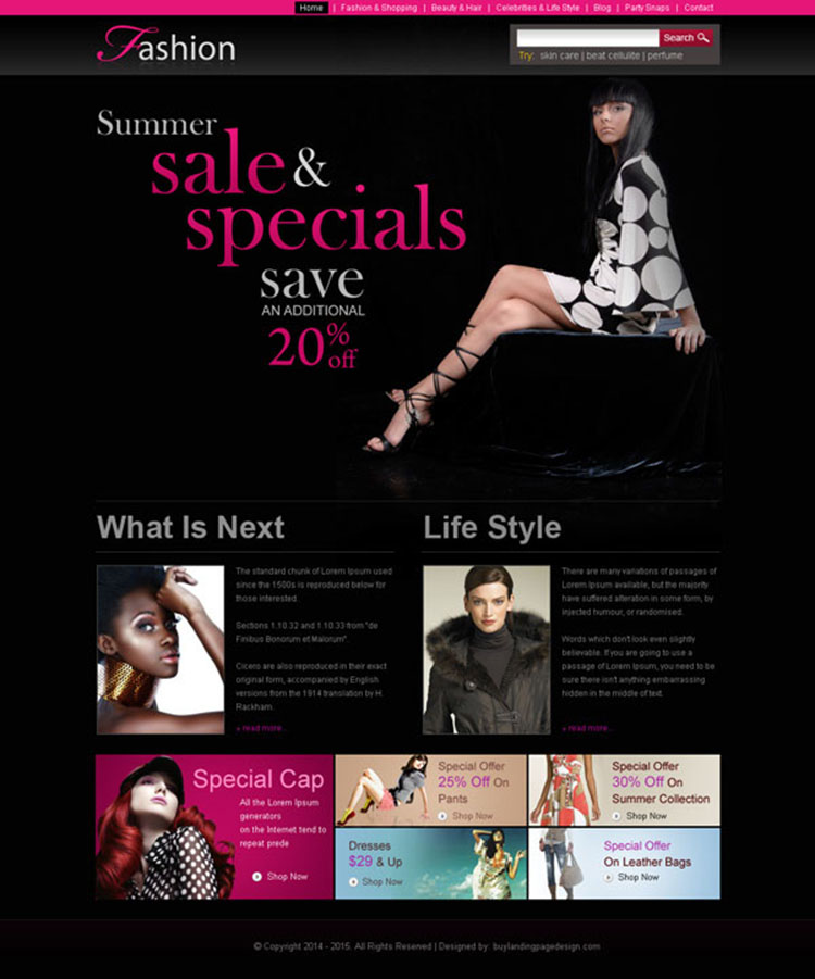 attractive and appealing fashion website template design psd