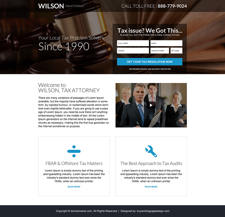 responsive tax attorney professional landing page