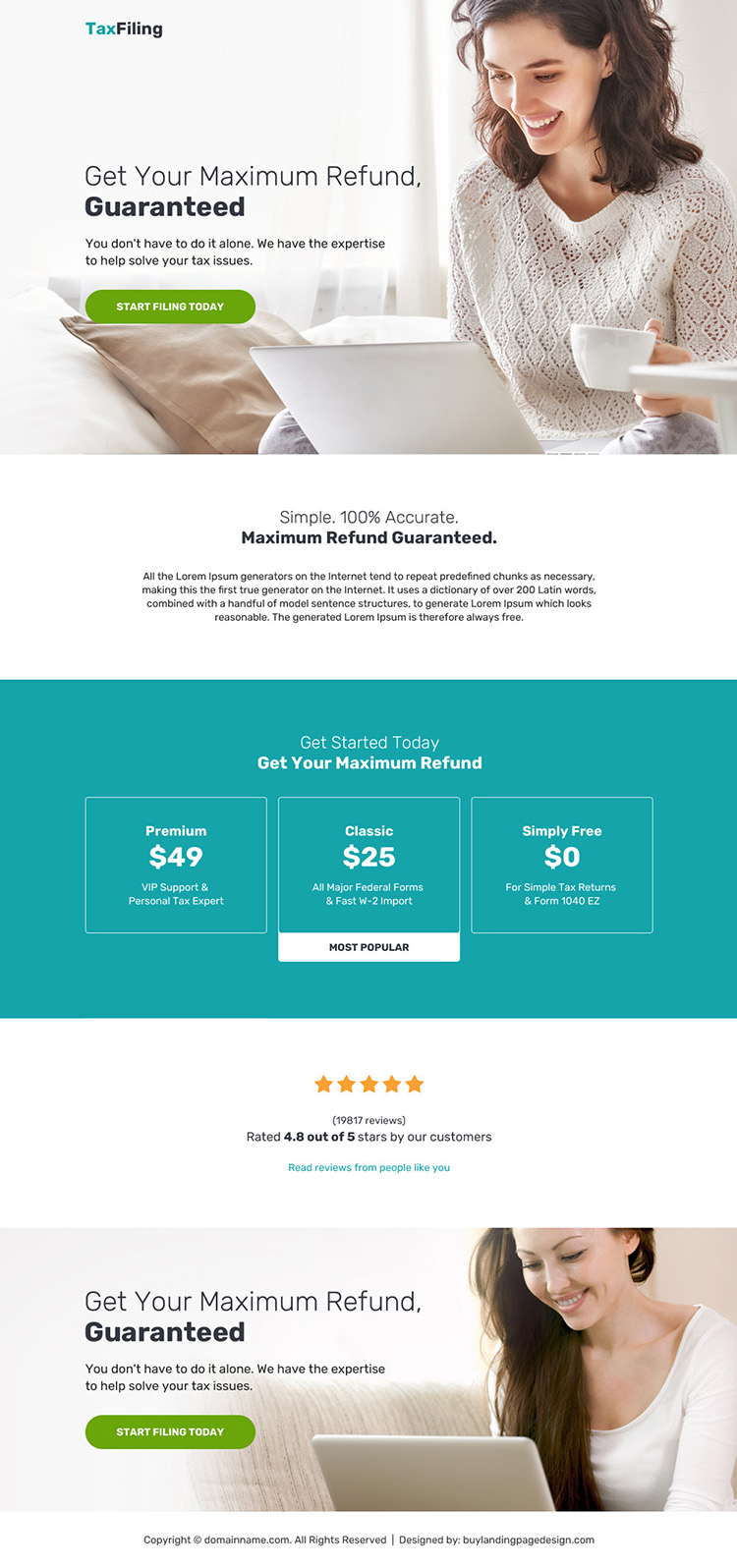 minimal tax filing bootstrap landing page design