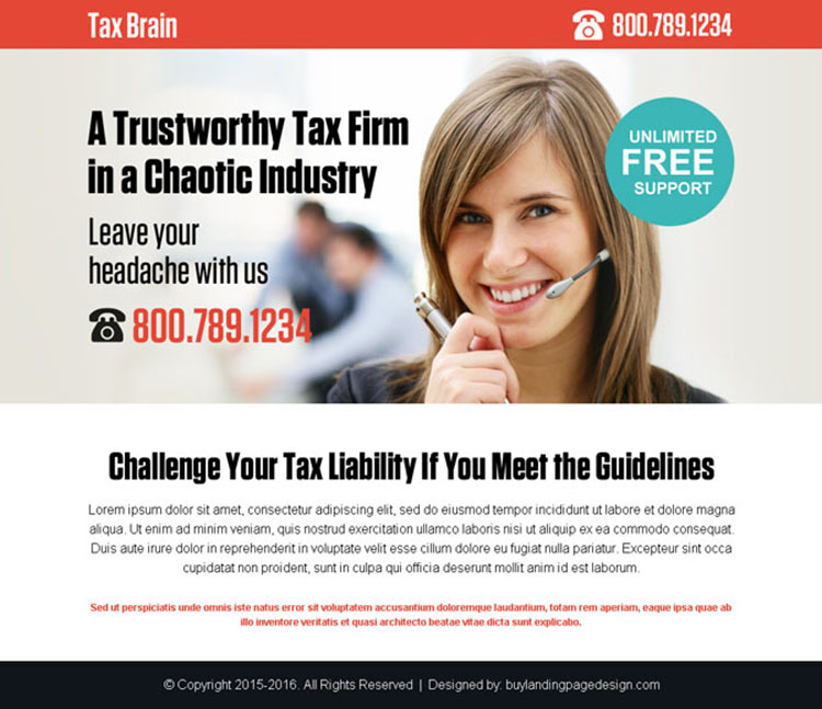 tax firm for all tax services call to action ppv landing page design