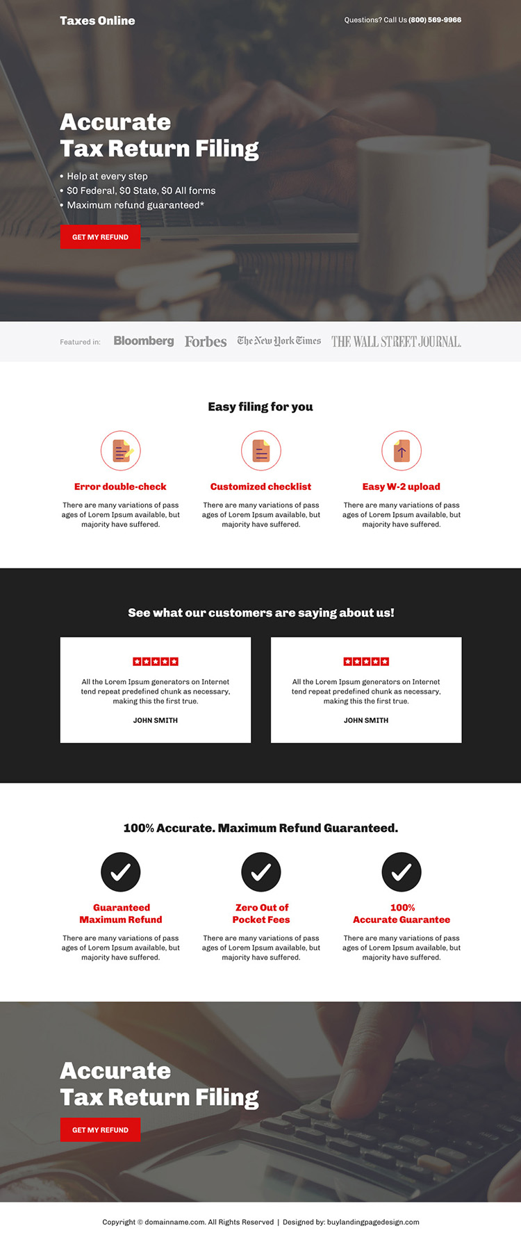 accurate tax return filing responsive landing page design