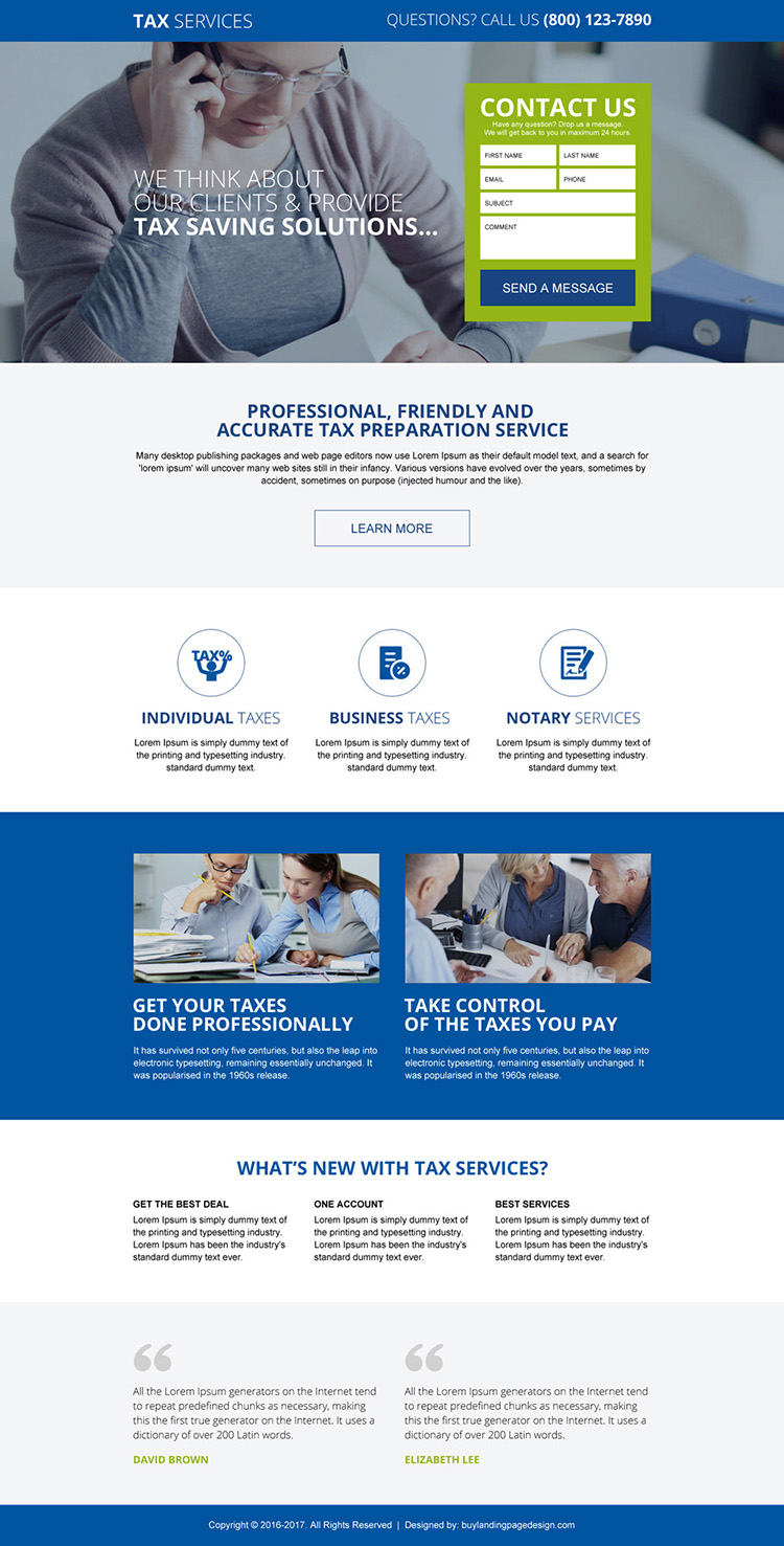 responsive tax saving service landing page design template