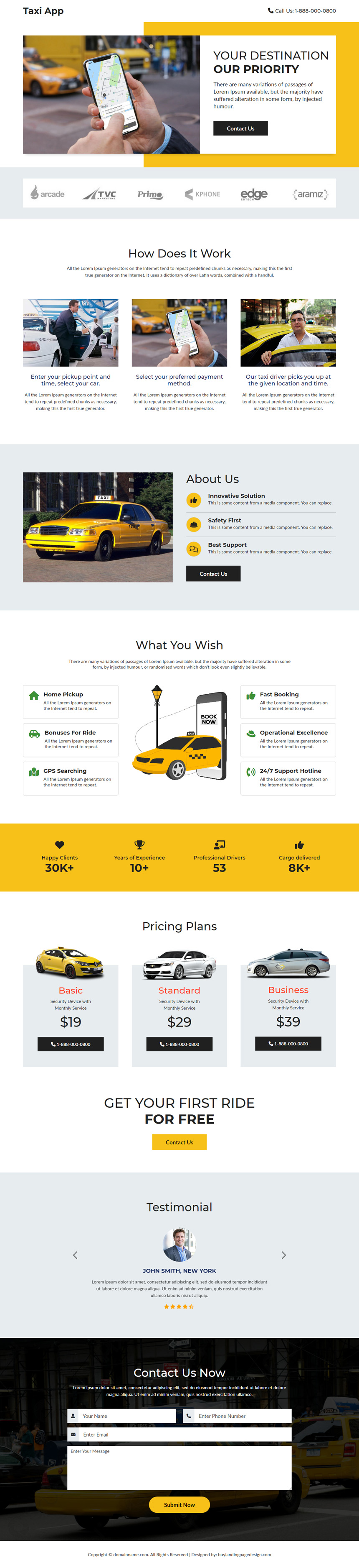 taxi app lead capture responsive landing page