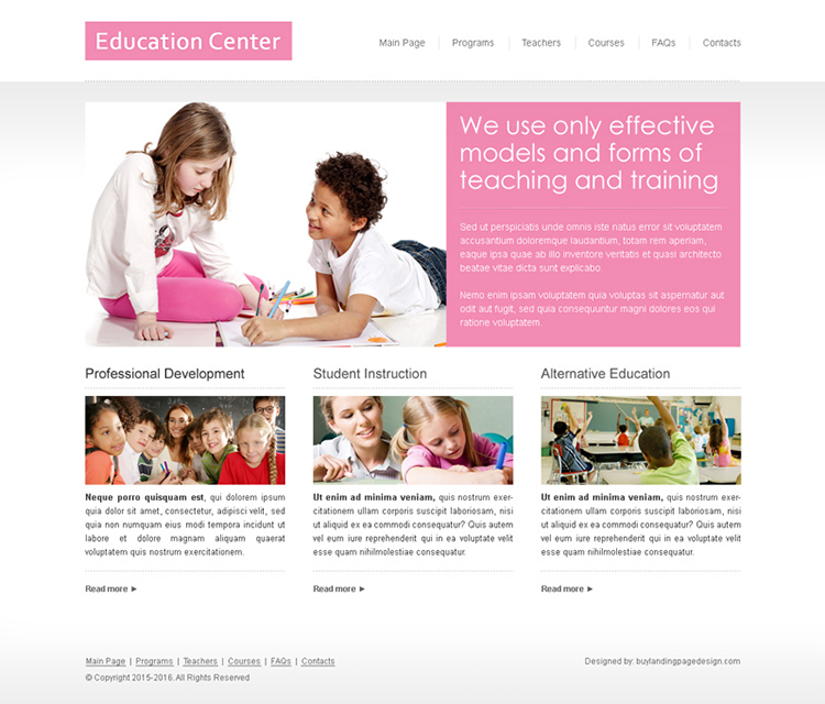 clean and minimal education website template design