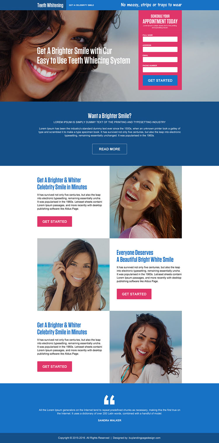 teeth whitening appointment capturing landing page design
