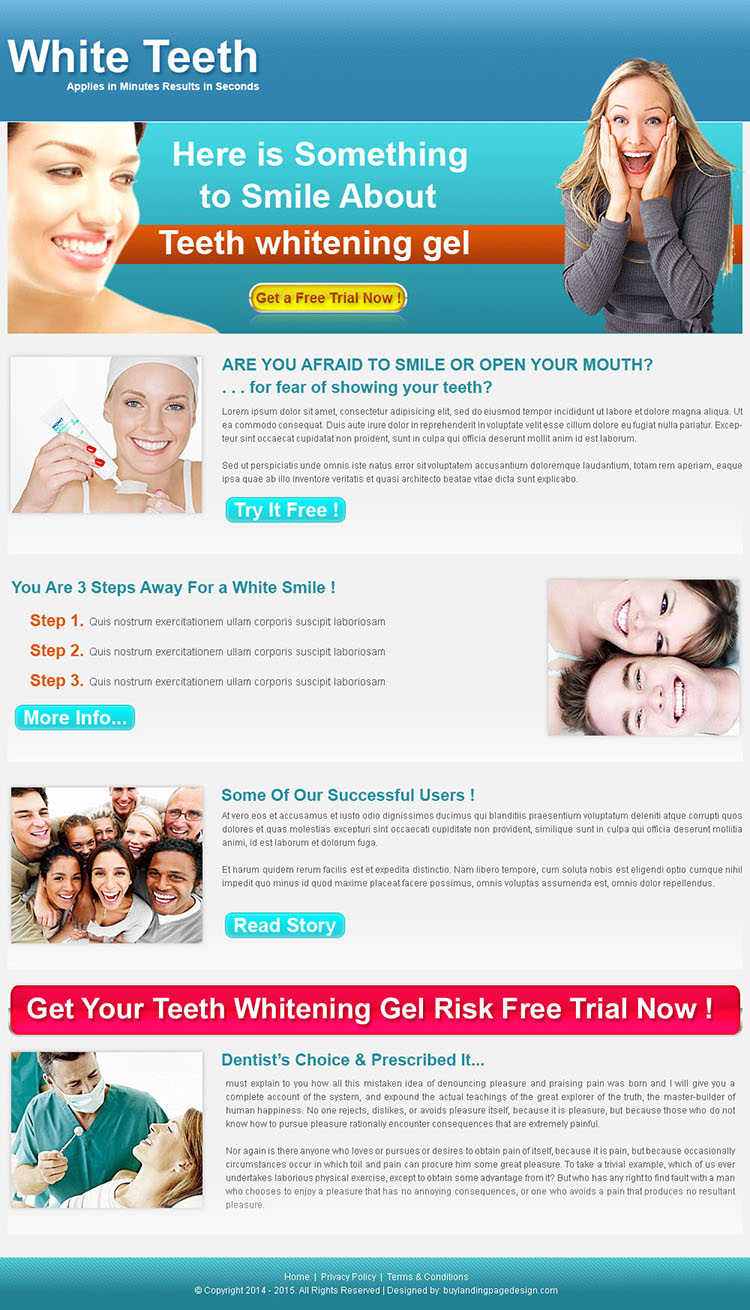 teeth whitening click through landing page design for sale