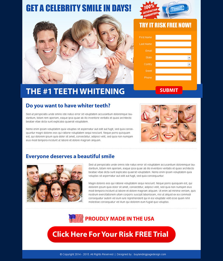 teeth whitening lead capture landing page design