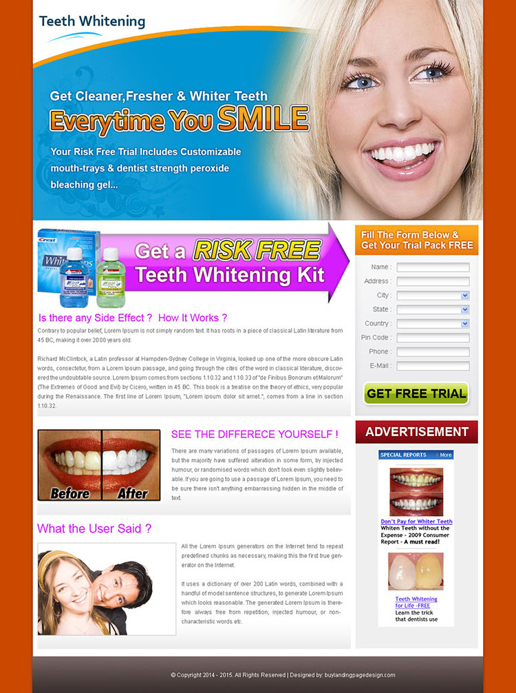 clean and minimal looking teeth whitening landing page design for sale