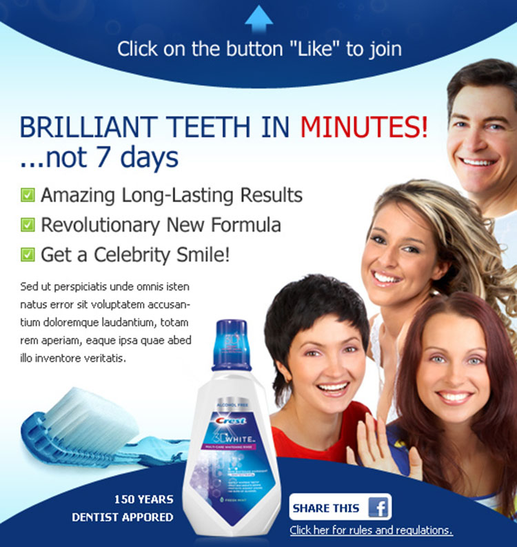 teeth whitening product effective and appealing facebook fan page design template