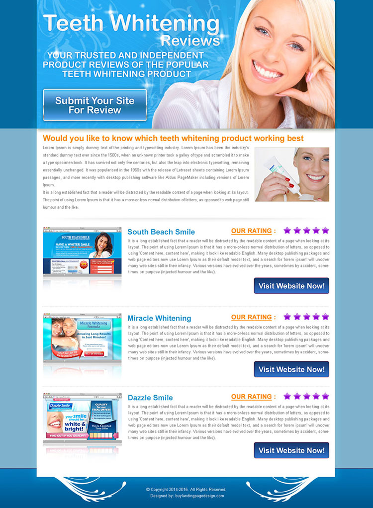 teeth whitening top 3 website review html landing page design