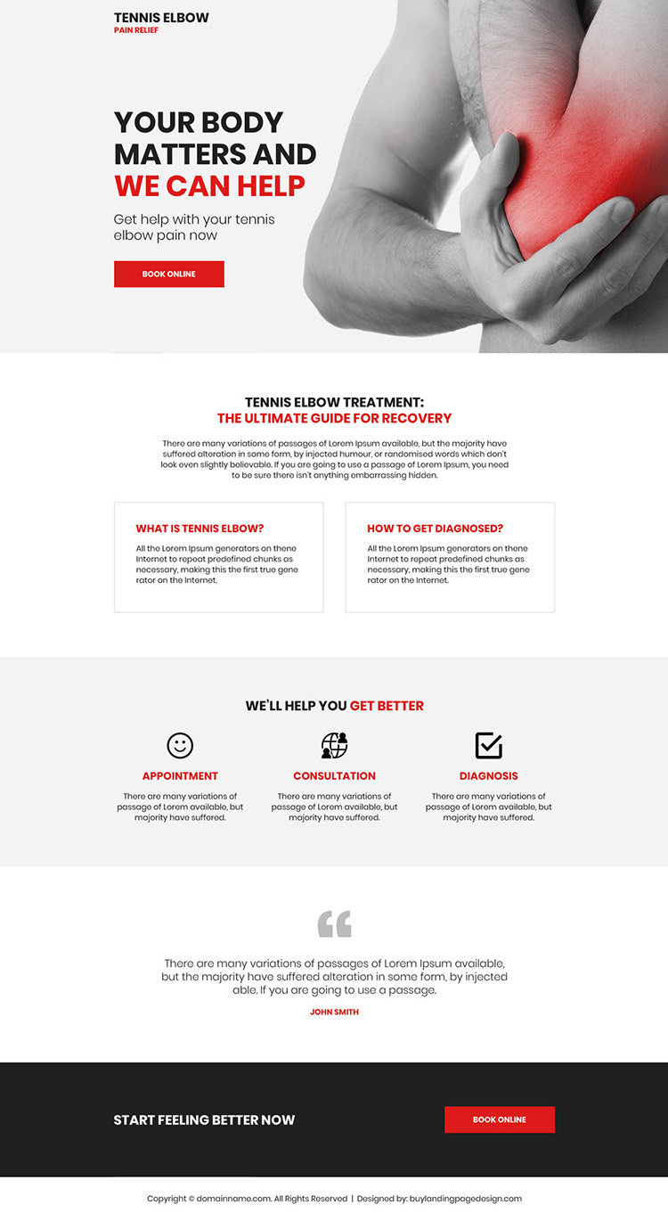 tennis elbow pain relief responsive landing page