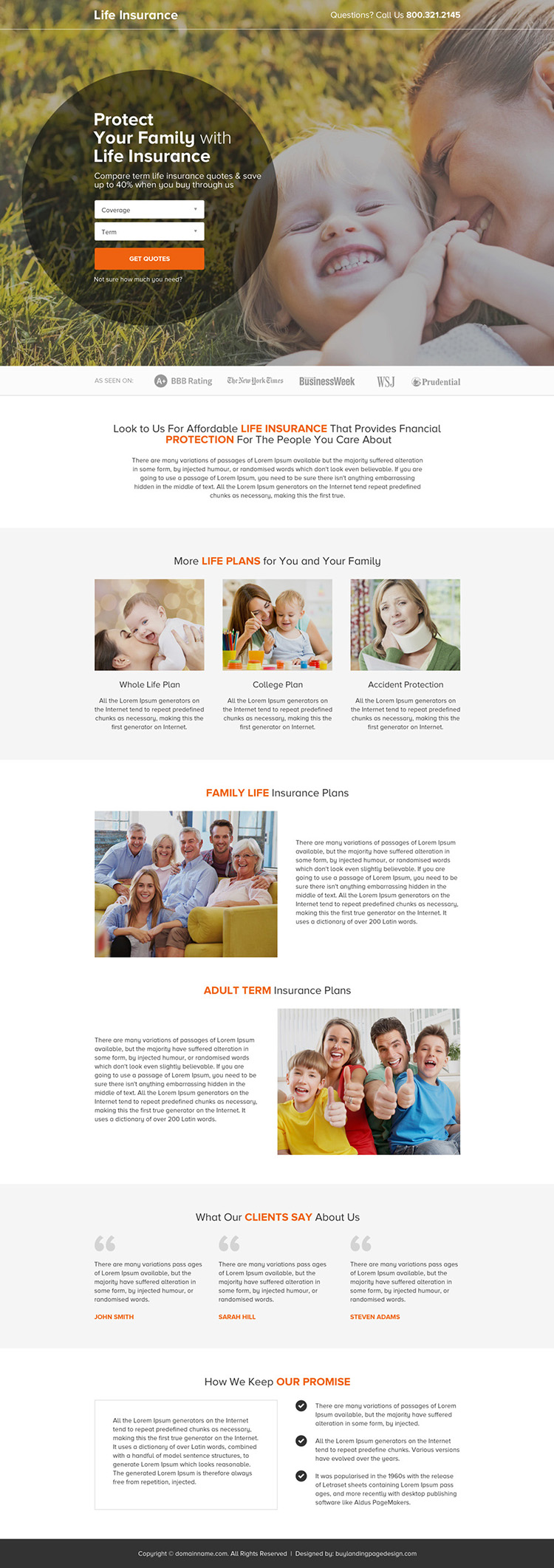 life insurance small lead form responsive landing page