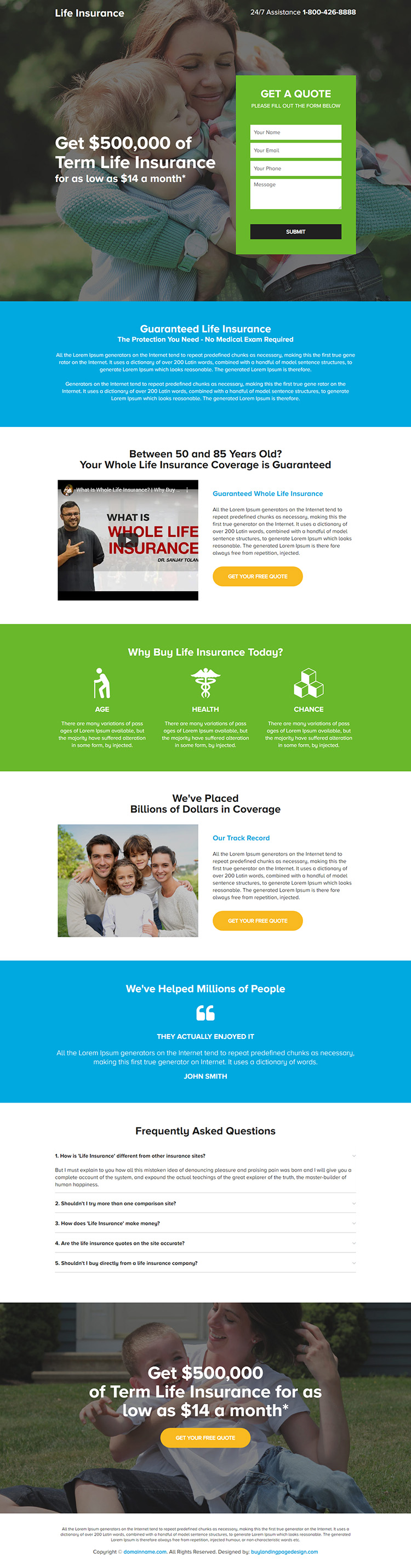 term life insurance lead capture responsive landing page design