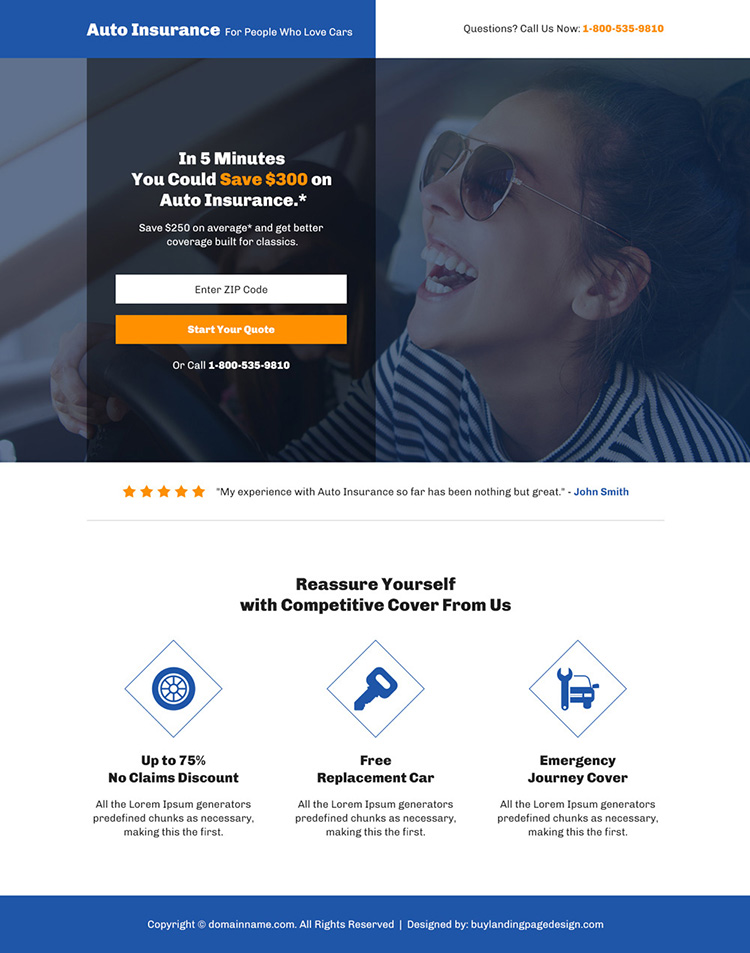 auto insurance coverage bootstrap landing page