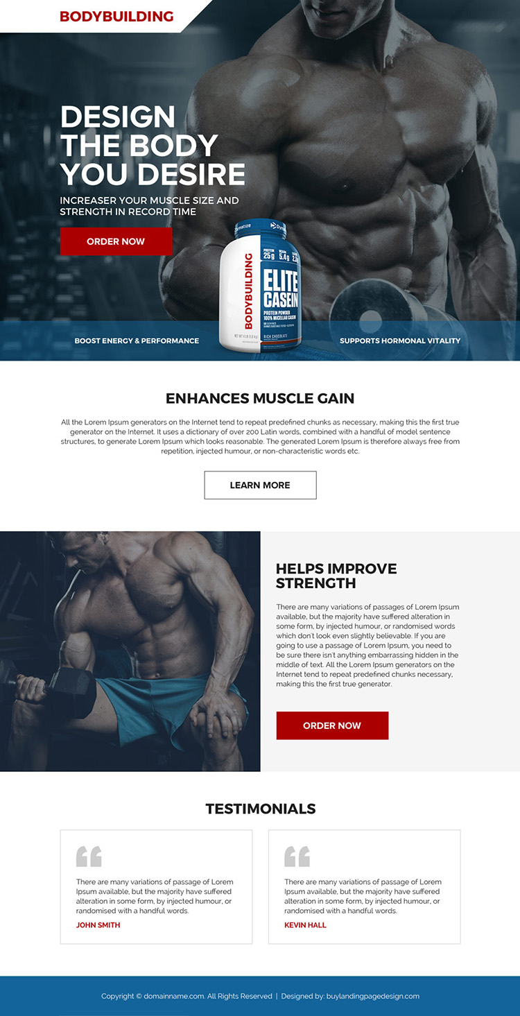 bodybuilding product selling responsive landing page design