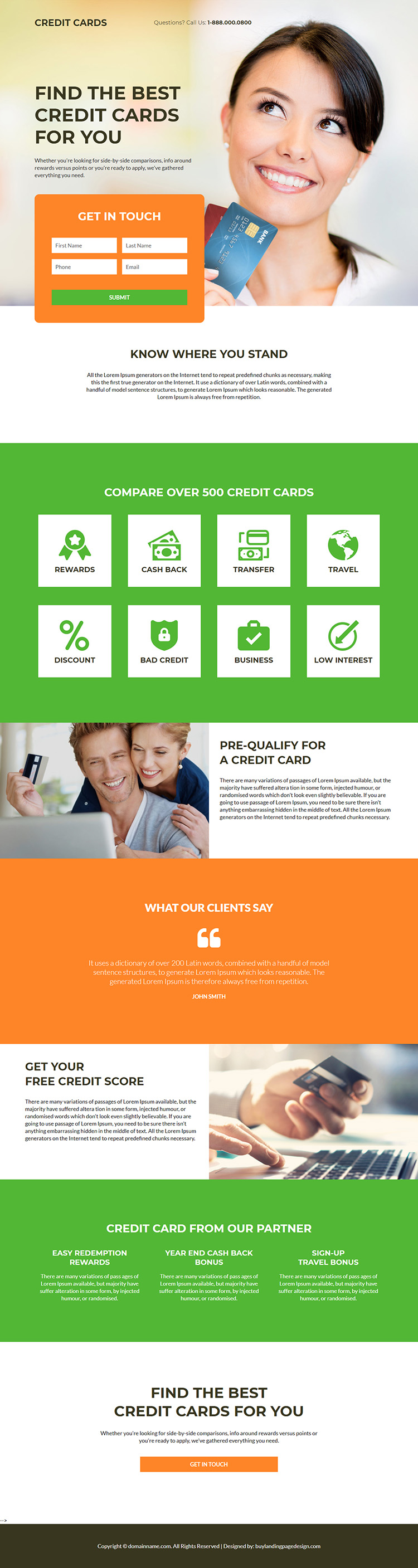 credit card responsive lead capture landing page