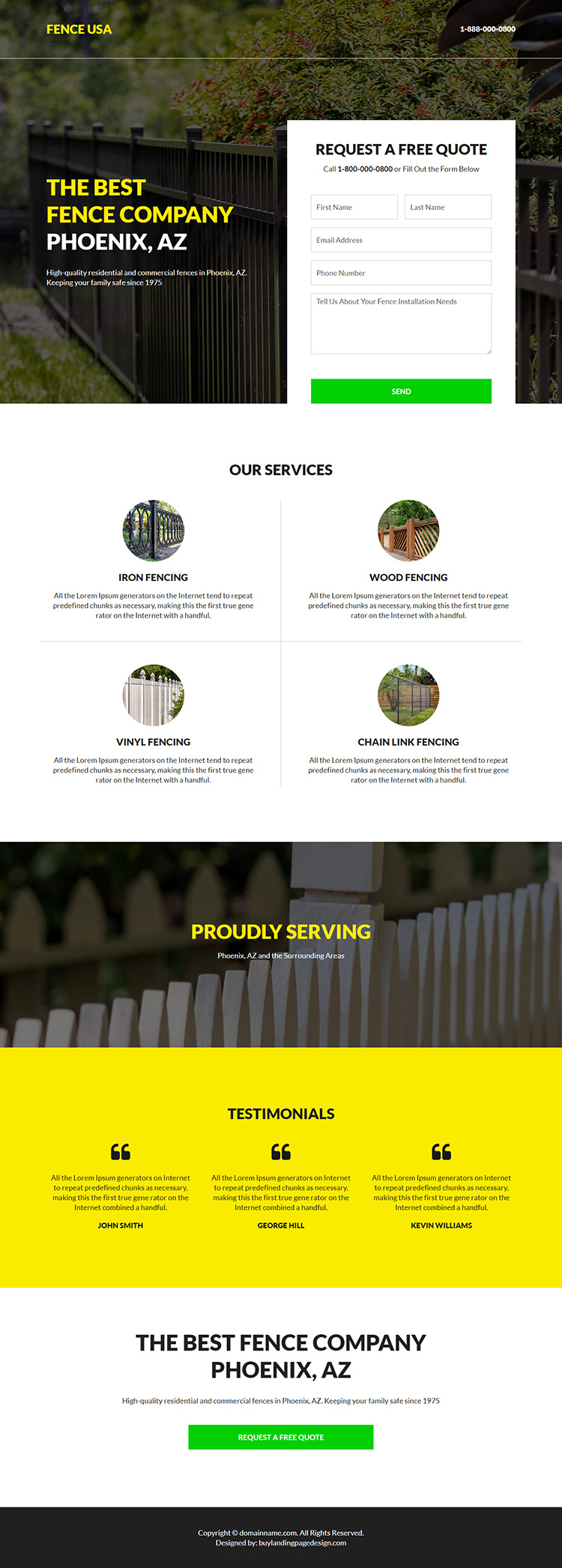 best fencing company responsive landing page design