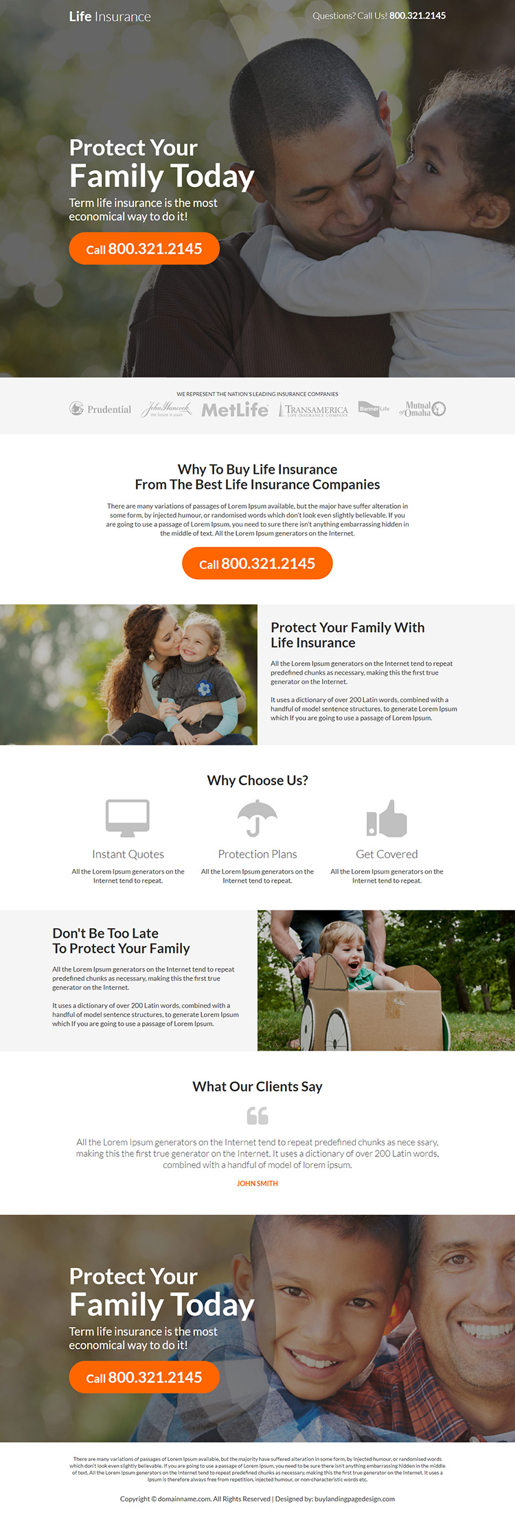 life insurance company click to call landing page design