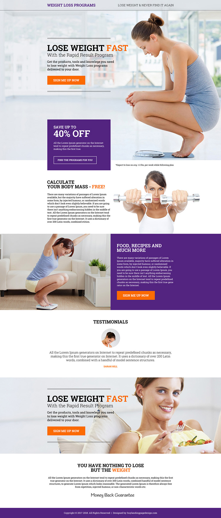 weight loss programs sign up capturing modern landing page design