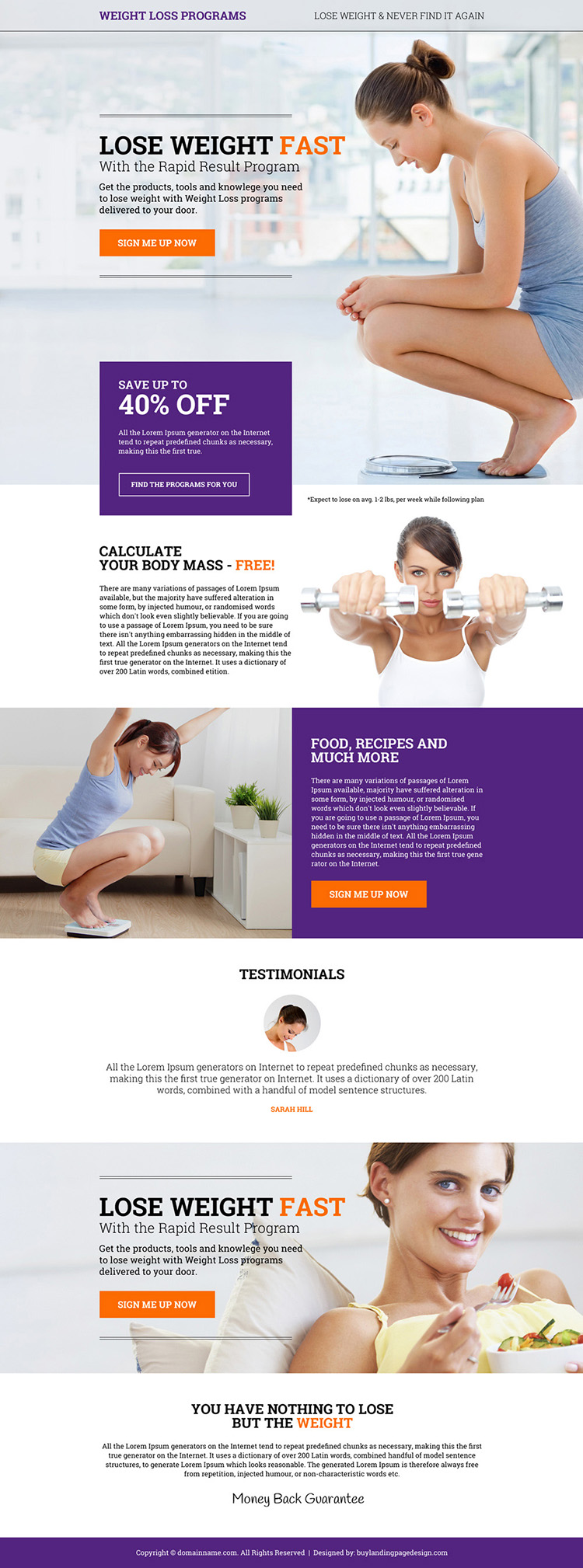 eye catching weight loss program sign up capturing responsive landing page design