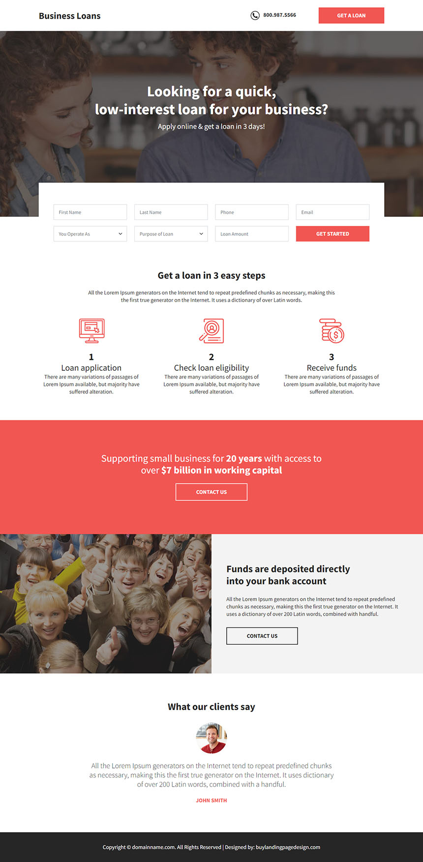 small business loan responsive landing page design