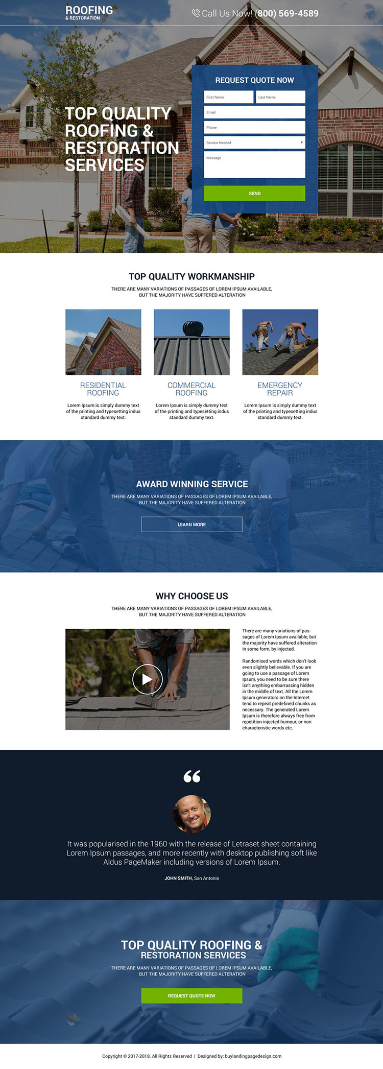 top quality roofing and restoration responsive landing page