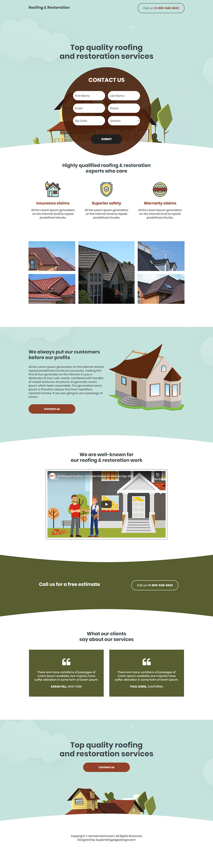 roofing and restoration service responsive landing page design