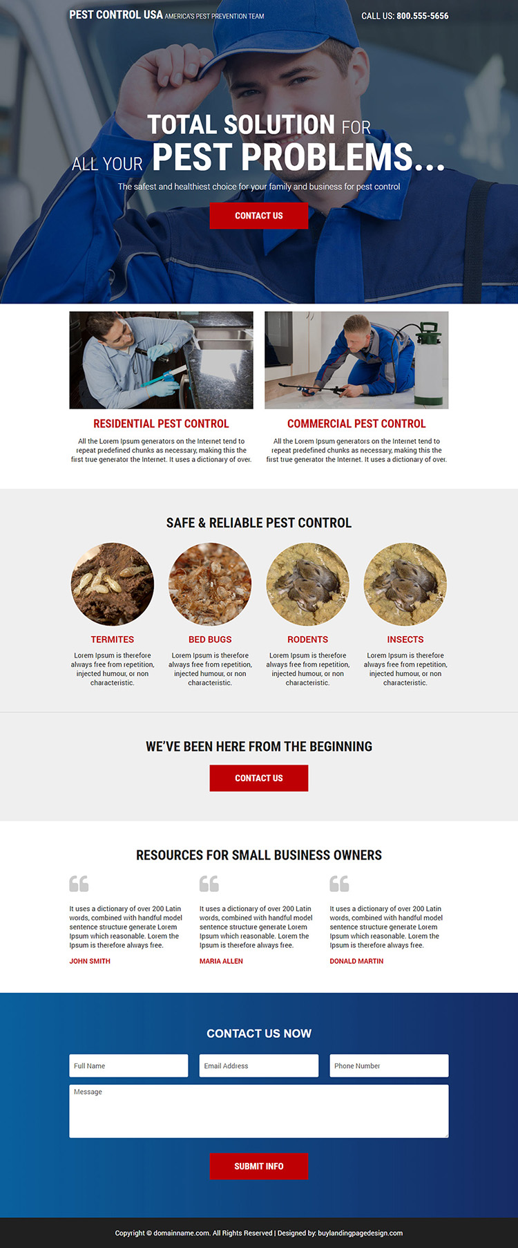 reliable pest control service responsive landing page design