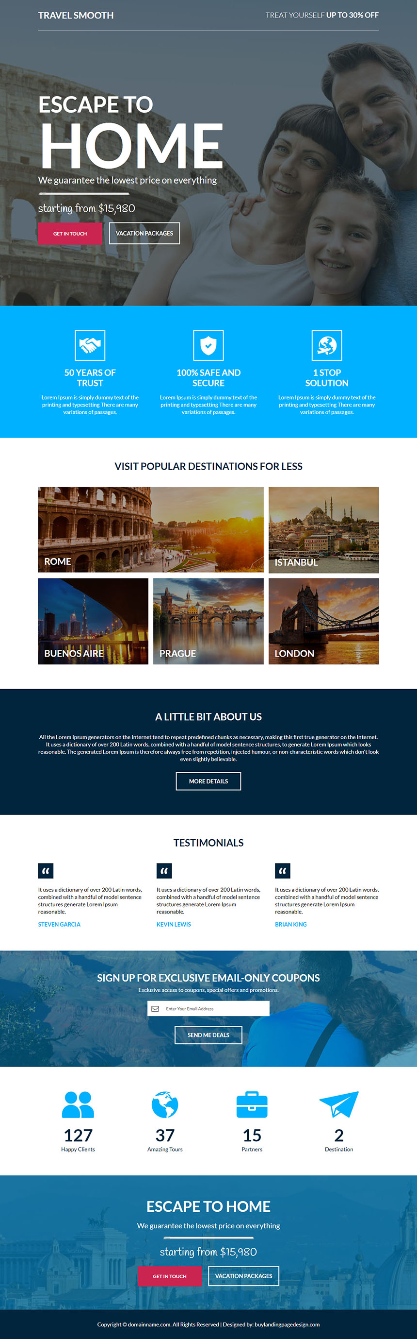 affordable vacation packages lead capture landing page