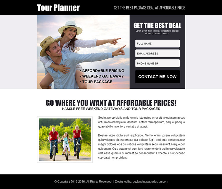 tour planner lead capture ppv landing page design template