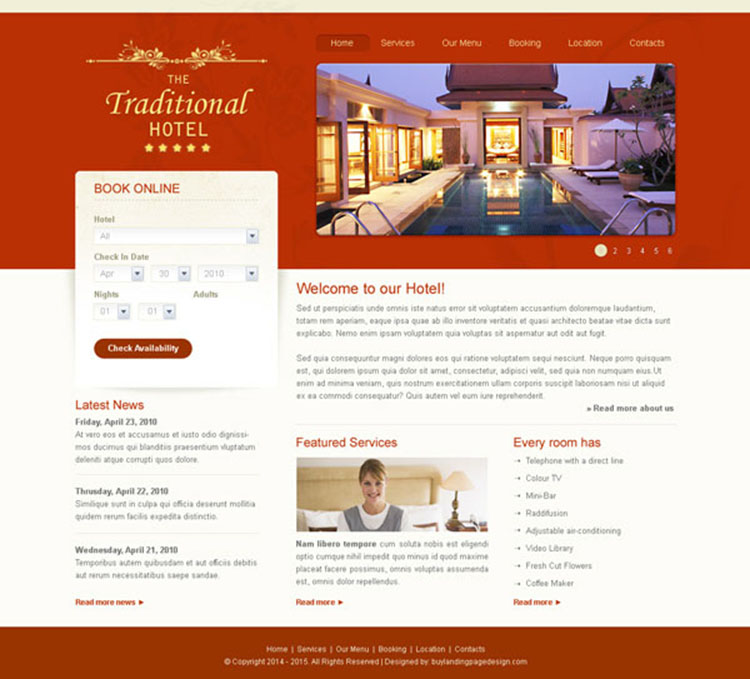 traditional hotel clean and professional hotel website template design