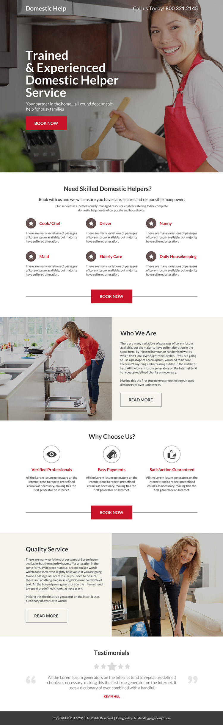 trained and experienced domestic help service responsive landing page design