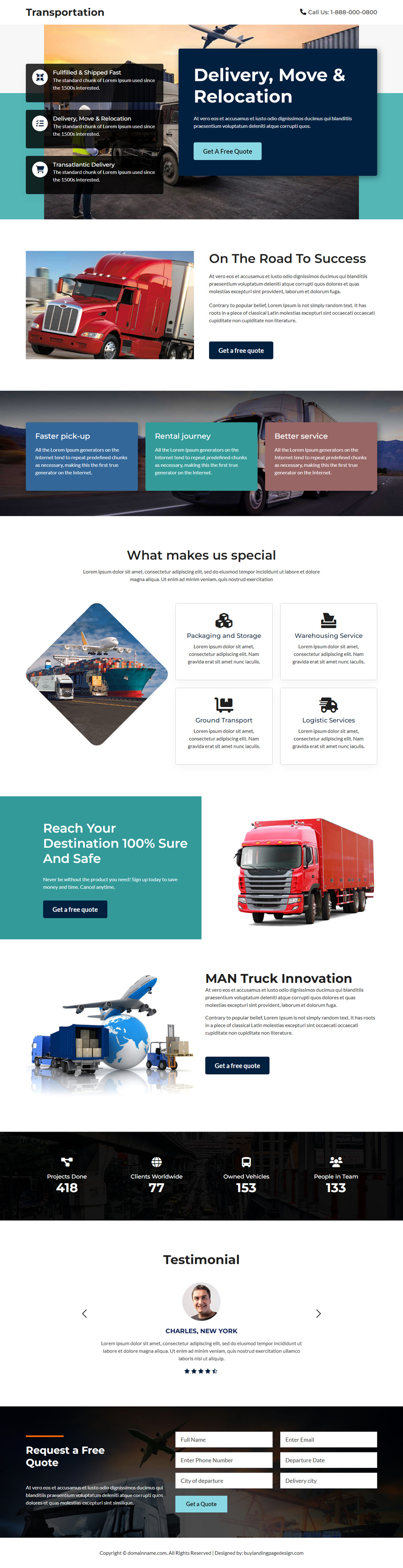 transportation service lead capture landing page