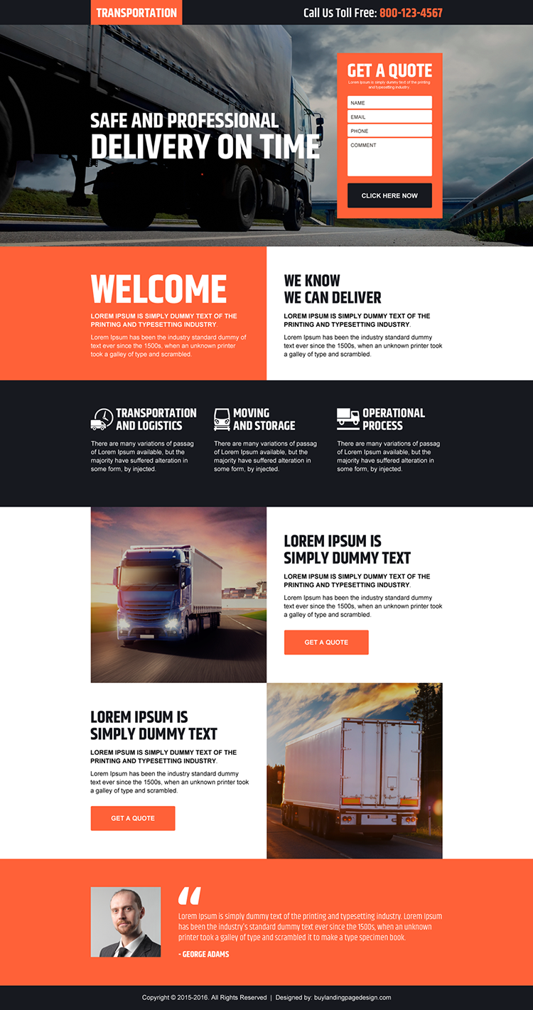transportation services free quote lead capturing landing page design