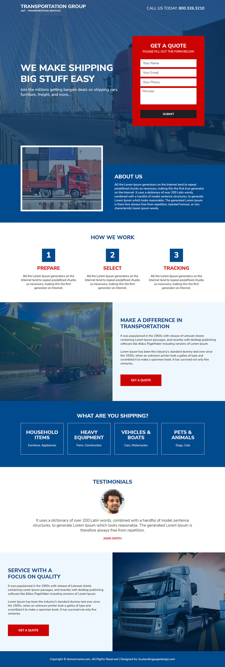 transportation service responsive landing page template