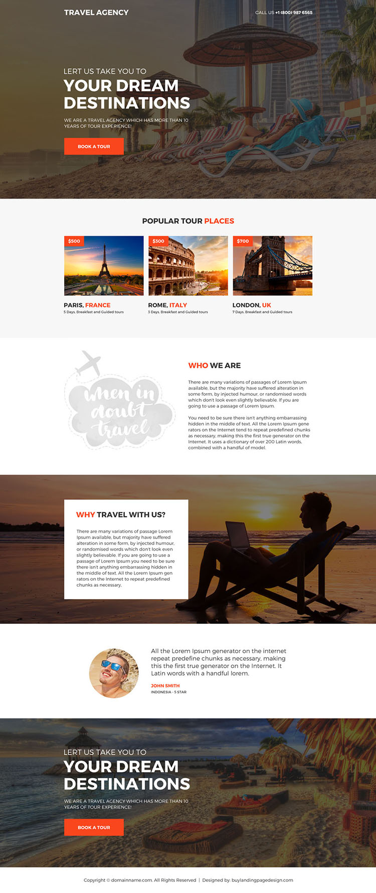 tour and travel agency responsive landing page design