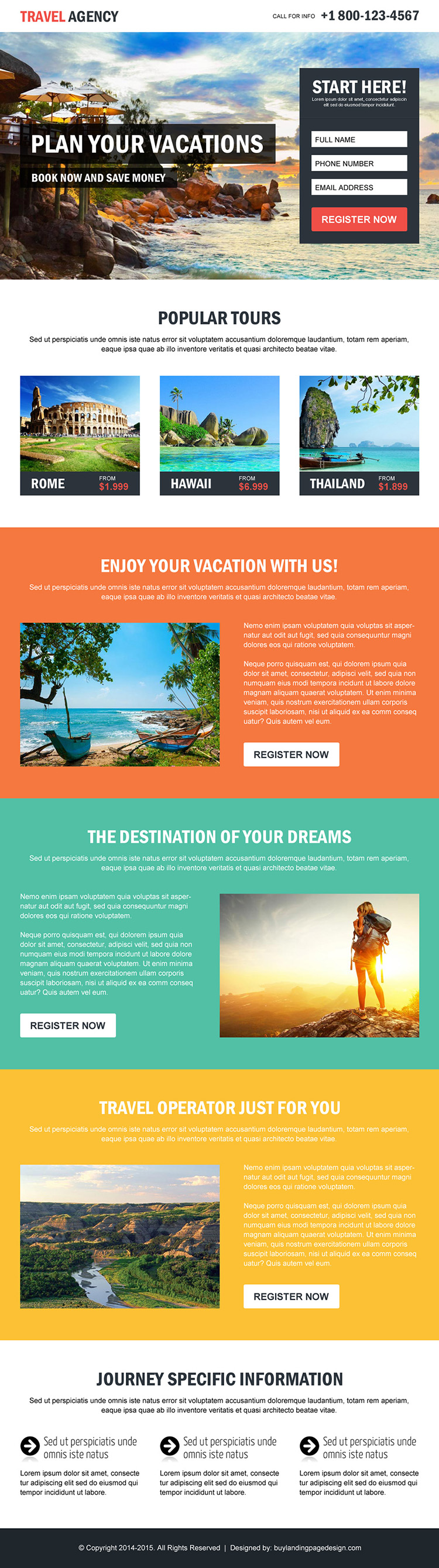 travel agency plan your vacations lead capture converting landing page design