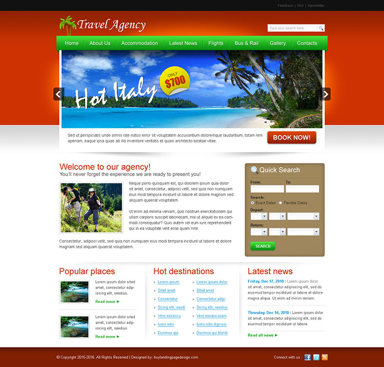 travel agency converting website template design psd